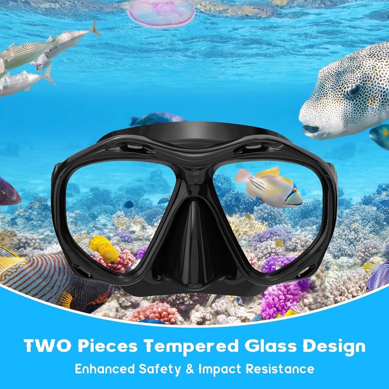 wutrye Snorkeling Gear for Adults, Dry Top Snorkel Mask Set, Diving Scuba Mask, Swimming Goggles with Nose Cover, HD Tempered Glass Panoramic Swim Freediving Anti-Leak Anti-Fog Travel Packages - Image 2
